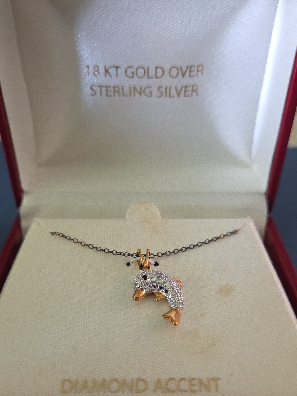 18KT Gold Over Sterling Silver Dolphin Pendant Necklace - Gold and Silver